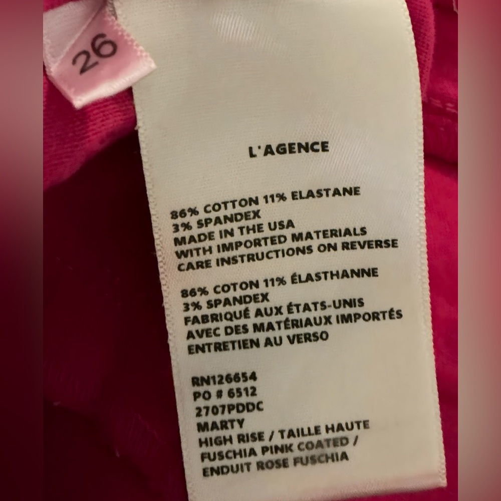 NWT L’AGENCE Marty High Rise Flare Coated Jeans Fuchsia Pink Leather Look Sz 26 - Picture 9 of 15